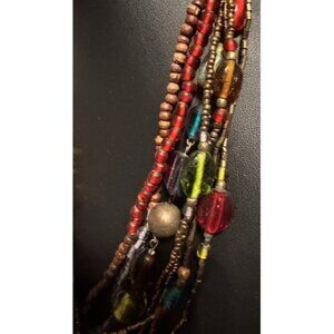 Vintage JJ BEADED Necklace Stones Beads Colorful Multi Strand